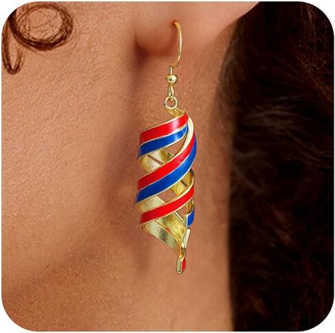 July 4th Independence Day Earrings 250th Anniversary USA Merchandise American Flag Red White Blue Earrings Gold Dangle Earrings for Women Patriotic Memorial Veterans Independence Day Gifts in Saudi Arabia