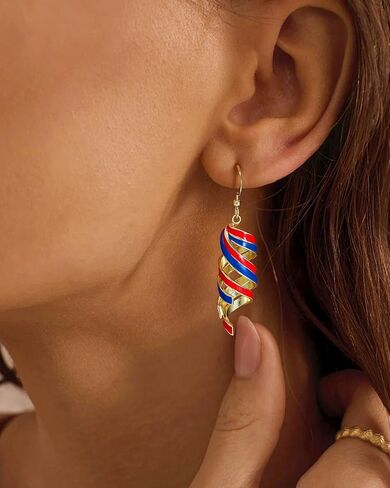 July 4th Independence Day Earrings 250th Anniversary USA Merchandise American Flag Red White Blue Earrings Gold Dangle Earrings for Women Patriotic Memorial Veterans Independence Day Gifts in Saudi Arabia