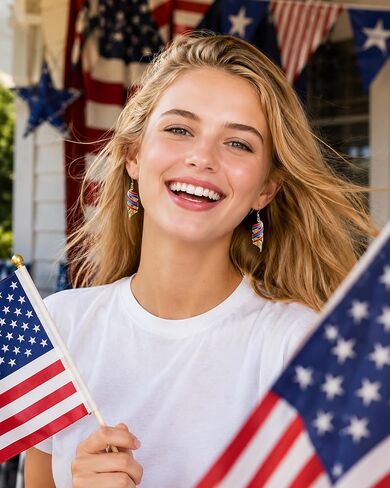 July 4th Independence Day Earrings 250th Anniversary USA Merchandise American Flag Red White Blue Earrings Gold Dangle Earrings for Women Patriotic Memorial Veterans Independence Day Gifts in Saudi Arabia