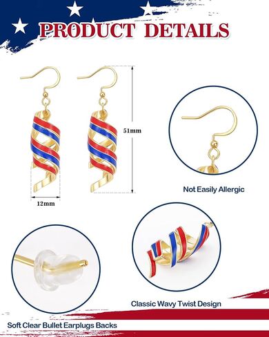 July 4th Independence Day Earrings 250th Anniversary USA Merchandise American Flag Red White Blue Earrings Gold Dangle Earrings for Women Patriotic Memorial Veterans Independence Day Gifts in Saudi Arabia