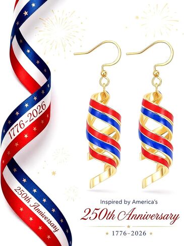 July 4th Independence Day Earrings 250th Anniversary USA Merchandise American Flag Red White Blue Earrings Gold Dangle Earrings for Women Patriotic Memorial Veterans Independence Day Gifts in Saudi Arabia