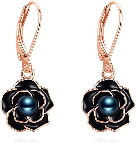 Cherry Blossom/Rose Earrings for Women 925 Sterling Silver Flower Leverback Earrings Dangle Drop Flower Jewelry in Kuwait