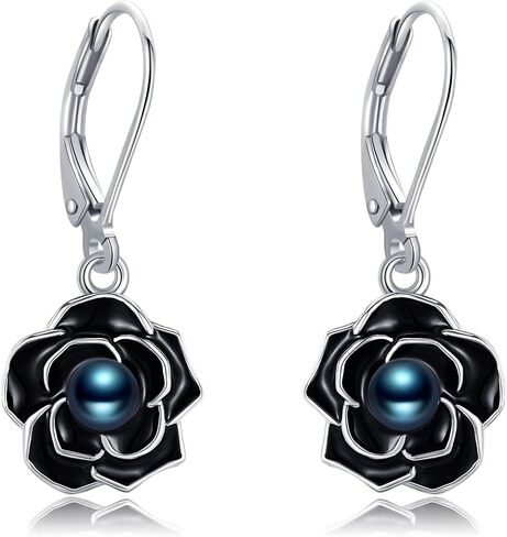 Cherry Blossom/Rose Earrings for Women 925 Sterling Silver Flower Leverback Earrings Dangle Drop Flower Jewelry in Kuwait