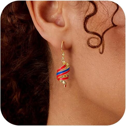 July 4th Independence Day Earrings 250th Anniversary USA Merchandise American Flag Red White Blue Earrings Gold Dangle Earrings for Women Patriotic Memorial Veterans Independence Day Gifts in Saudi Arabia