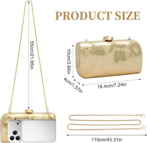 Rancco Gold Clutch Purse for Women - Acrylic Box Evening Bag with Detachable Chain, Formal Wedding Guest Purse, Dressy Gold Shoulder Bag for Proms, Parties & Cocktail Events in Saudi Arabia