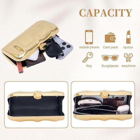 Rancco Gold Clutch Purse for Women - Acrylic Box Evening Bag with Detachable Chain, Formal Wedding Guest Purse, Dressy Gold Shoulder Bag for Proms, Parties & Cocktail Events in Saudi Arabia