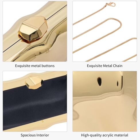 Rancco Gold Clutch Purse for Women - Acrylic Box Evening Bag with Detachable Chain, Formal Wedding Guest Purse, Dressy Gold Shoulder Bag for Proms, Parties & Cocktail Events in Saudi Arabia