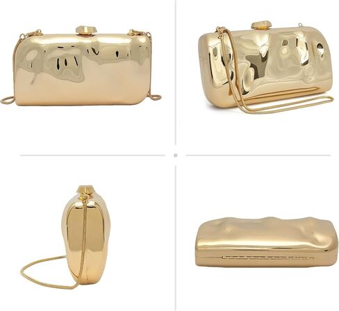 Rancco Gold Clutch Purse for Women - Acrylic Box Evening Bag with Detachable Chain, Formal Wedding Guest Purse, Dressy Gold Shoulder Bag for Proms, Parties & Cocktail Events in Saudi Arabia