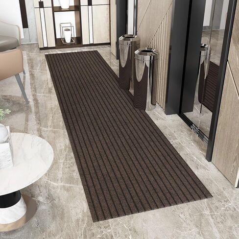 Ottomanson 2' x 12' Hallway Runner with Scraper Pile Extra Durable Non-Slip Rug Mat for Indoor & Outdoor Use - Ideal for Kitchen, Entryway, Patio & Garage - High-Traffic Carpet, Brown in Kuwait