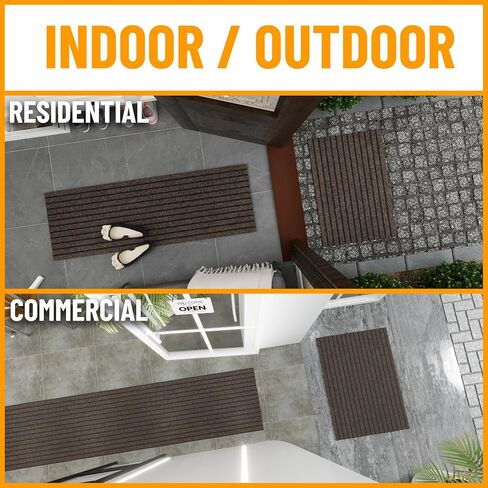 Ottomanson 2' x 12' Hallway Runner with Scraper Pile Extra Durable Non-Slip Rug Mat for Indoor & Outdoor Use - Ideal for Kitchen, Entryway, Patio & Garage - High-Traffic Carpet, Brown in Kuwait