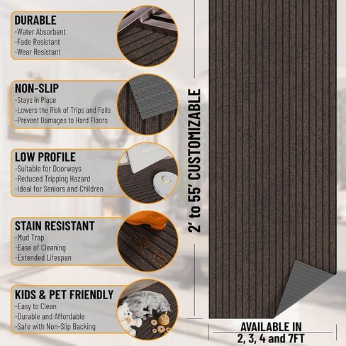 Ottomanson 2' x 12' Hallway Runner with Scraper Pile Extra Durable Non-Slip Rug Mat for Indoor & Outdoor Use - Ideal for Kitchen, Entryway, Patio & Garage - High-Traffic Carpet, Brown in Kuwait