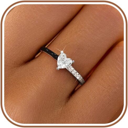 S925 Sterling Silver Heart Rings for Women Mother Daughter Cute Black Love Heart Stacking Ring Matching Half Enamel CZ Promise Purity Ring Jewelry Christmas Gifts for 2 Best Friends in Saudi Arabia