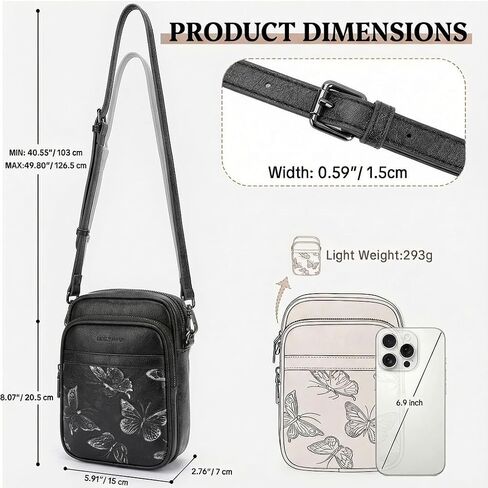 BELTANA Small Crossbody Bags for Women, Butterfly Vegan Leather Cell Phone Bag Trendy Wallet Purse with RFID Card Slots | Triple compartment in Saudi Arabia