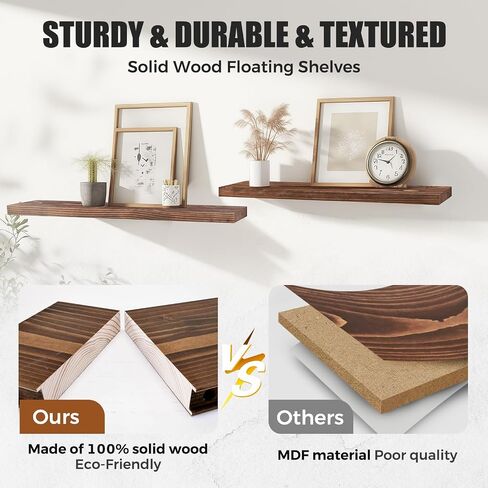 Floating Wall Shelves 3-Pack - 24-Inch Rustic Brown Wooden Shelves for Storage and Décor, Easy Installation for Living Room, Bedroom, and Kitchen in Saudi Arabia