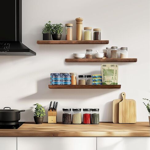 Floating Wall Shelves 3-Pack - 24-Inch Rustic Brown Wooden Shelves for Storage and Décor, Easy Installation for Living Room, Bedroom, and Kitchen in Saudi Arabia