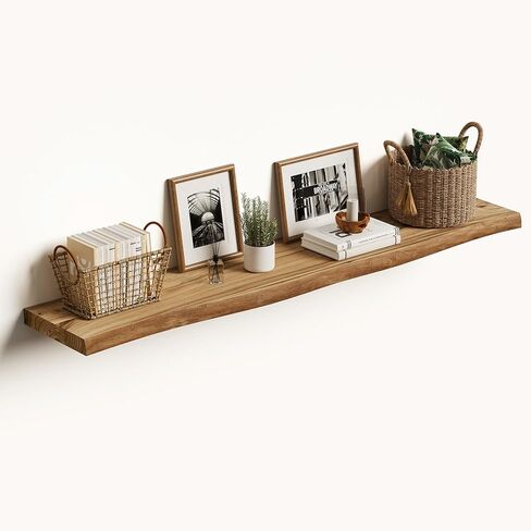 Vivelove Live Edge Floating Shelves 24 inch, Elm Wood Shelf, Rustic Farmhouse Wall Shelf with Invisible Bracket for Living Room Bedroom Bathroom Office Book, 24x8 - Set of 2 - Natural in Saudi Arabia