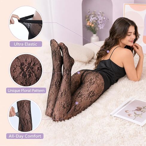 2 Pairs Tights for Women High Waist Fishnet Stockings Lace Leggings, Black Lace Pantyhose, Stretchy Laces White Tights for Women in Kuwait
