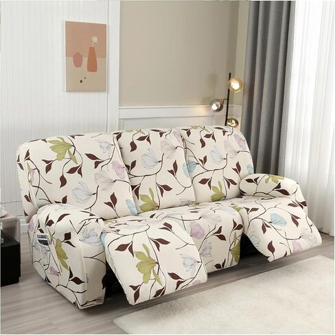 Stretch Recliner Cover Recliner Couch Cover Floral Pattern Recliner Chair Covers Slip Covers for Reclining Sofas with Elastic Bottom,Pattern 07,3 Seat in Saudi Arabia
