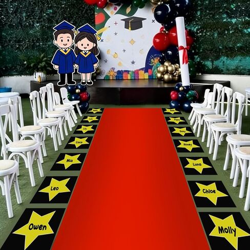 2.6 x 15 FT Kindergarten Graduation Red Carpet Runner for Party, 55 GSM Red Runner Rug Carpet with 30 Stars Shaped Cutouts 1 Tape and 1 Marker for Class of 2026 Preschool Graduations Ceremony Prom in Saudi Arabia