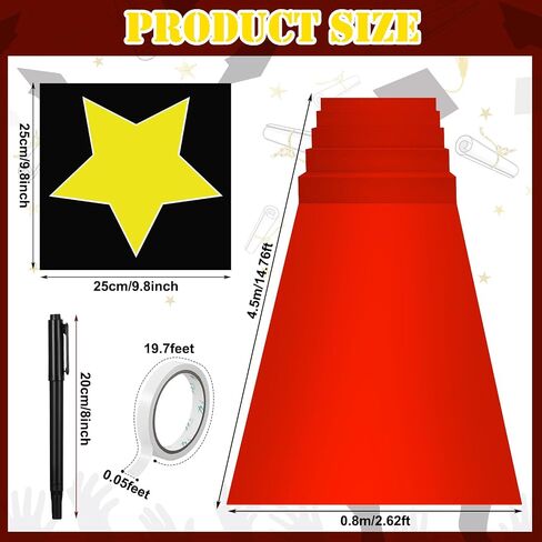 2.6 x 15 FT Kindergarten Graduation Red Carpet Runner for Party, 55 GSM Red Runner Rug Carpet with 30 Stars Shaped Cutouts 1 Tape and 1 Marker for Class of 2026 Preschool Graduations Ceremony Prom in Saudi Arabia