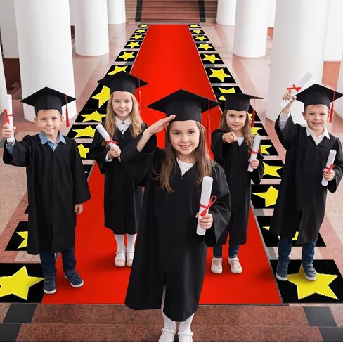 2.6 x 15 FT Kindergarten Graduation Red Carpet Runner for Party, 55 GSM Red Runner Rug Carpet with 30 Stars Shaped Cutouts 1 Tape and 1 Marker for Class of 2026 Preschool Graduations Ceremony Prom in Saudi Arabia