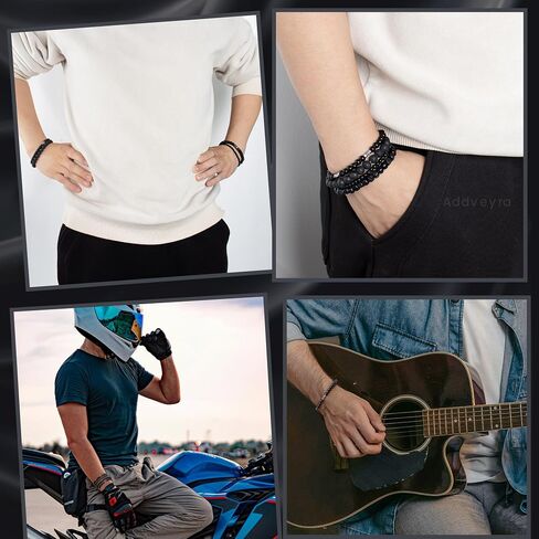Mens Bracelets Black Beaded Wrist Jewelry Set 4 Pcs in Saudi Arabia