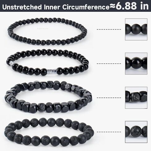 Mens Bracelets Black Beaded Wrist Jewelry Set 4 Pcs in Saudi Arabia