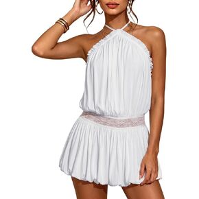 BISUAL Women's Halter Dress Drop Waist Open Back Bubble Mini Dresses Going Out Summer Party Outfits 2026 in Saudi Arabia