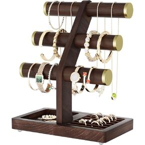 SRIWATANA 1 Bracelet Holder, Jewelry Display Stand Birthday Mother's Day Christmas Wood Solid Wood Classic Design Non-Slip Pad Metal End Cap Keeps Jewelry Secure T-Bar Organizer for Bracelets - Walnut in Saudi Arabia