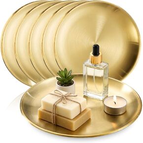 6 Pcs 12 Inch Round Gold Tray - Large Gold Tray Decorative Serving Bar Dish Key Bowl Mirror Dresser Vanity Tray for Jewelry Makeup Organizer, Bathroom, Candle, Perfume, Countertop in Saudi Arabia