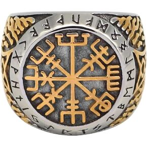 Viking Vegvisir Ring Mens Gold Silver 316L Stainless Steel Norse Thors Hammer Signet Band Sizes 8-12 in Saudi Arabia
