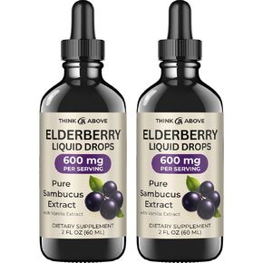 Think Above Elderberry Liquid Drops, 600mg, 2 Fl Oz, Pure Sambucus Extract with Vanilla, Vegan Immune Support Supplement, (Pack of 2) in Saudi Arabia