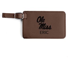 Lifetime Creations Pair (2) Personalized Ole Miss Rebels Luggage Tags (Dark Brown) – Officially Licensed Vegan Leather Tags with Custom Engraving in Saudi Arabia