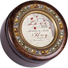 Cottage Garden Love You A Bushel Peck Hug Amber Earth Tone Jeweled Round Music Box Plays Wind Beneath My Wings in Saudi Arabia
