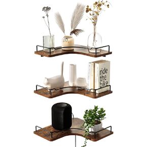 L-Shaped Corner Floating Shelves Set of 3,Rustic Wood Wall Mounted Storage Shelves,Display Shelf for Bathroom, Kitchen,Bedroom, Living Room, Office (Brown) in Saudi Arabia