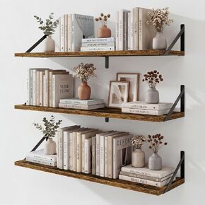 Fun Memories Floating Shelves for Wall, 36 Inches Long Set of 3 Wall Shelves for Bedroom​,​ Floating Bookshelves with Metal Brackets for Living Room, Kitchen, Bedroom​ and Laundry Room (Rustic Brown) in Saudi Arabia