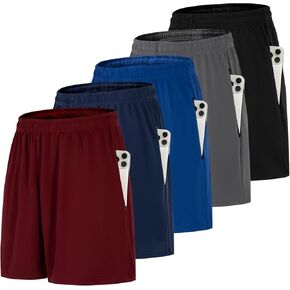 Men's 5 Pack Athletic Shorts with Zipper Pockets, Breathable Mesh Gym Workout Running Shorts Activewear in Saudi Arabia