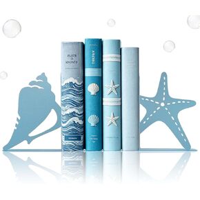 Cute Metal Blue Starfish Shells Decorative Bookends, Unique Coastal Seashell for Home Office Shelves Desk Living Room Bedroom Beach Room, Coastal Books Decors Sea Decorations in Saudi Arabia