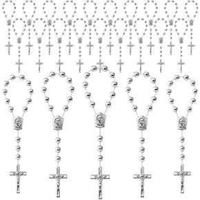XIPENGKEJI 24 Pcs Silver Mini Rosary Favors, Plastic Rosary with Pearl-Look Beads and Crucifix, Baptism Favors for First Communion Church Gifts, Wall Crosses in Saudi Arabia