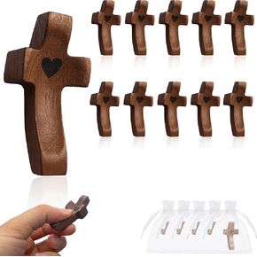 Wooden Cross Fidget My Heart with Organza Bags, Pocket Cross Stress Relief and Comfort Gifts for Easter, Christmas, Pocket Prayer Cross, Father's Day, First Communion and Religious Occasions (10pcs) in Saudi Arabia