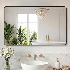 NEWBULIG 30X48 Inch Bathroom Mirror, Rectangle Wall Mirror with Rounded Corners, Black Vanity Mirrors for Bathroom Sink with Metal Frame for Bedroom, Entryway, Hangs Horizontally or Vertically in Saudi Arabia