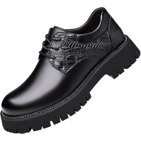Men's Platform Leather Oxford Dress Shoes Lace-Up Round Toe Business Casual Shoes Comfort Chunky Lug Sole Non-Slip Work Shoes for All Day Wear in Saudi Arabia
