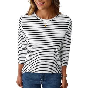 LilyCoco Womens 3/4 Length Sleeve Tops Striped Boatneck Shirt Breton French Cotton Tees in Saudi Arabia