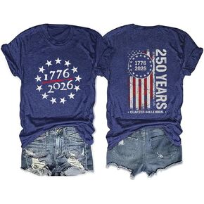 4th of July Shirts for Women America Flag Shirts Patriot 1776 Memorial Day Tops Front Back Printing BBQ Tee in Saudi Arabia