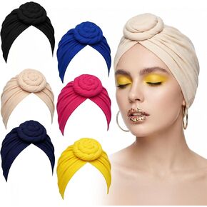 6pcs Knotted Headwraps for Women Head Wraps for Women African Turbans Pre-Knotted Beanie Headwraps Hair Covers Hair Wraps Cover in Saudi Arabia