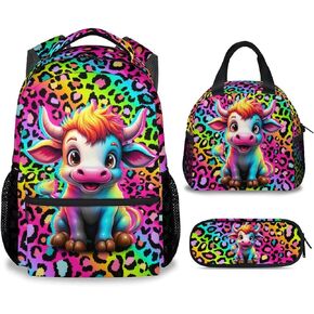 Girls Backpack with Lunch Box, 3PCS Cheetah School Backpacks Matching Combo for Kindergarten, Cute Leopard Print Bookbag and Pencil Pouch Bundle in Saudi Arabia