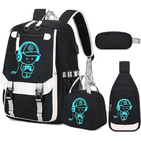 Bevalsa Backpack for Boys, Cool Luminous Boys Backpack with Sling Bag, Lunch Box & Pen Case, School Bags for Kids Children Teens Elementary Middle Schools, Bookbag Glow In The Dark (Lightning) in Kuwait