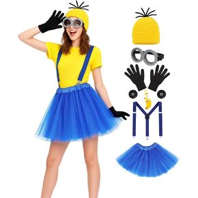 Cartoon Costume Set for Women, Funny Accessory Kit with Beanie Goggles Suspenders Tutu Skirt for Halloween Party in Saudi Arabia