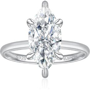Elspeth 3CT Elongated Marquise Cut Engagement Ring for Women, 925 Sterling Silver Hidden Halo CZ Simulated Diamond Promise Wedding Ring Size 4-10 in Saudi Arabia