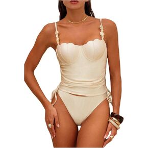 Verdusa Women's 2 Piece Satin Beaded Tankini Sets Underwire Camisole Tops with Panty Bathing Suits in Saudi Arabia